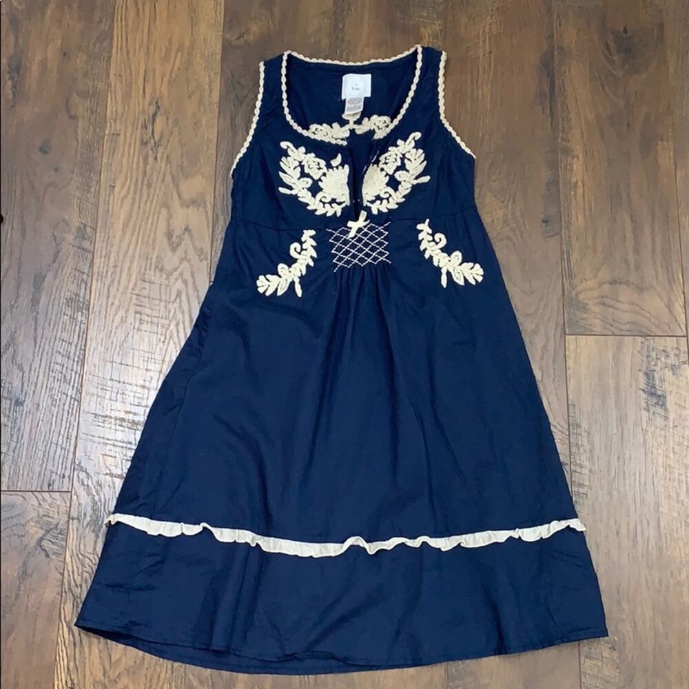 Bizz navy blue floral embroidered dress